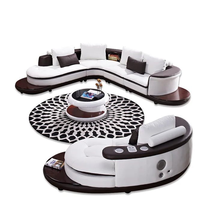 Living Room Sofa Italian Cow Genuine Leather Couch Muebles De Sala Cama Puff Asiento Sala Futon With Speaker USB Iphone Charging