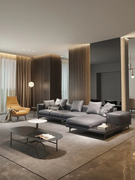 Modern luxury leather sofa top layer cowhide Italian minimalist semi-circular corner Nordic ins style