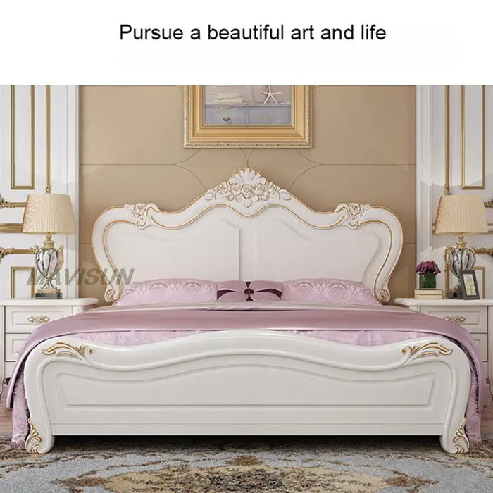 All Solid Wood European Oak 1.8m Double Bed High-End Master Bedroom Furniture Princess Wedding Bed 1.5m With Storage Space