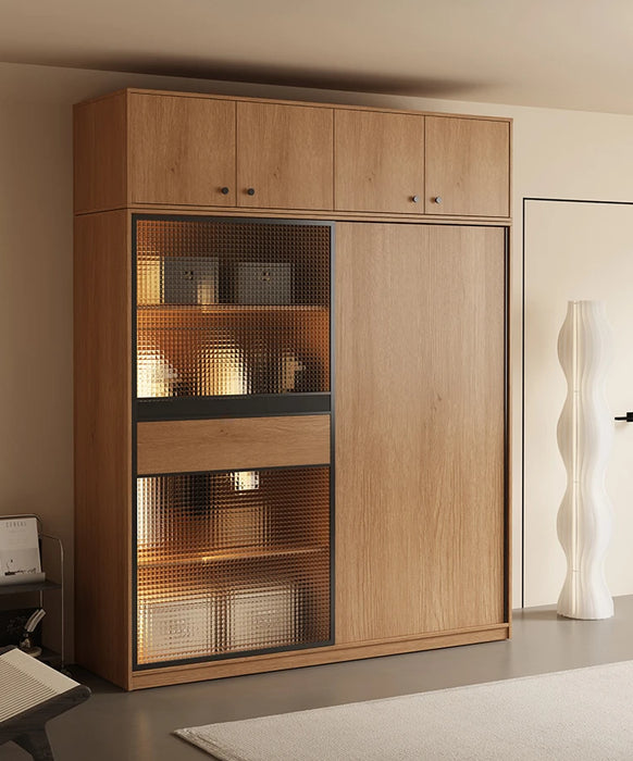 Nordic glass door solid wood wardrobe small bedroom large capacity combination locker wardrobe
