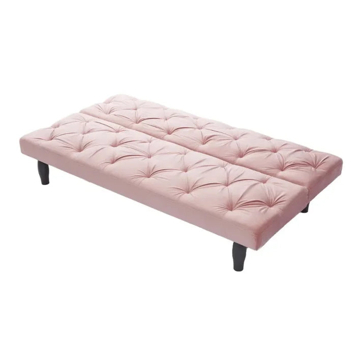 Aukfa Velvet Futon Convertible Sofa for Home Office, Tufted Back, Space Save, Pink