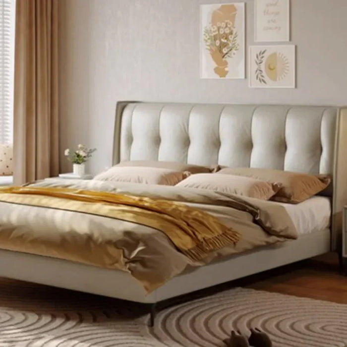Luxury Aesthetic Double Bed King Size Minimalist Modern Salon Double Bed Wood Genuine Leather Cama Matrimonial Bedroom Furniture