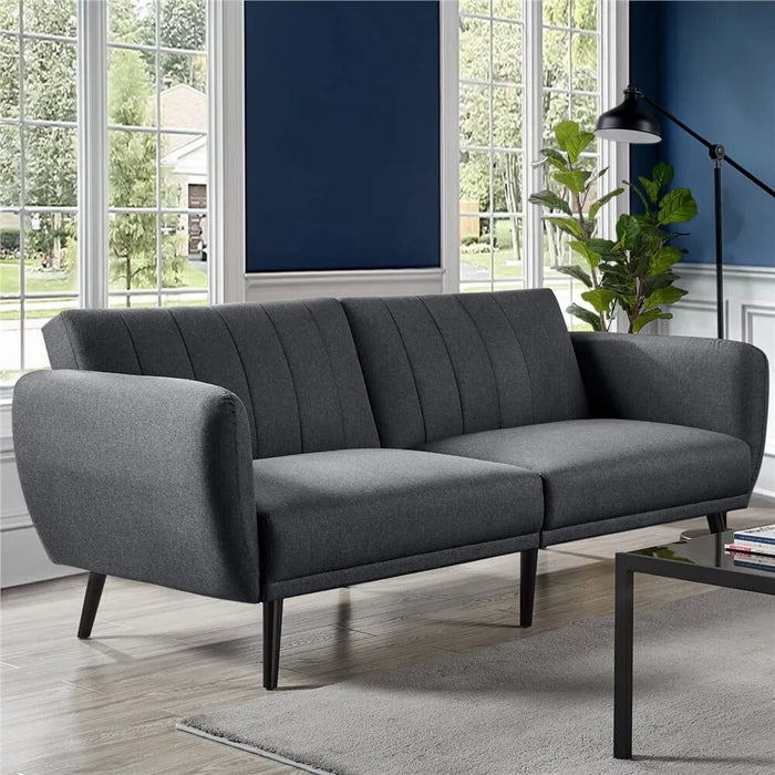 Alden Design Fabric Convertible Ribbed Futon Sofa Bed, Gray, Living Room Furniture, Sofa Bed