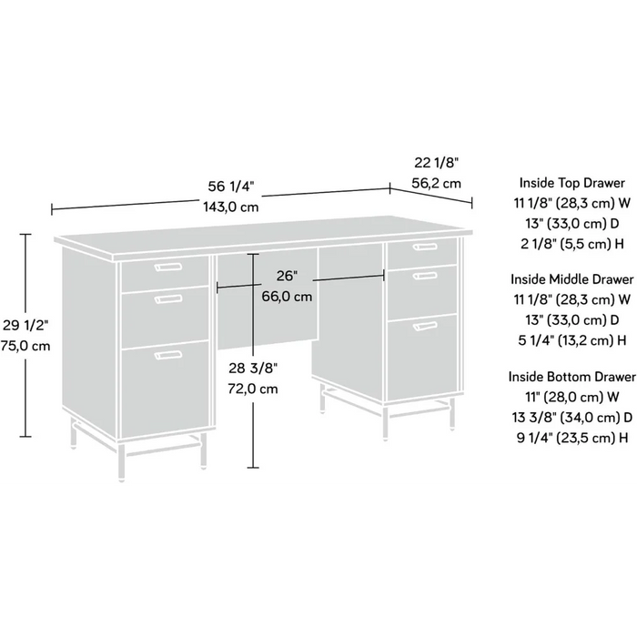 Anda Norr Executive Desk, L: 56.3" x W: 22.13" x H: 29.53", Sky Oak Finish