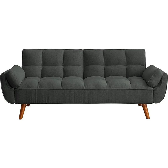 Modern Convertible Tufted Linen Upholstered Futon Sofa Daybed W/2 Pillows Luxury Sofa in the Living Room Overstuffed Comfy Home
