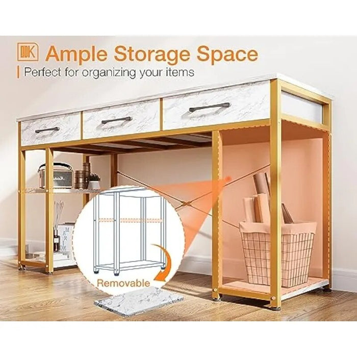 ODK Vanity Desk with Fabric Drawers & Storage Shelves, Makeup Dressing Table, Home Office Desks for Bedroom