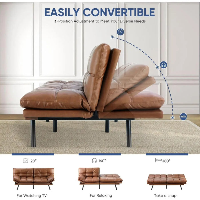 DUMOS, Sleeper Futon, Bed Sofa Memory Foam Couch Convertible Loveseat for Living Room Brown