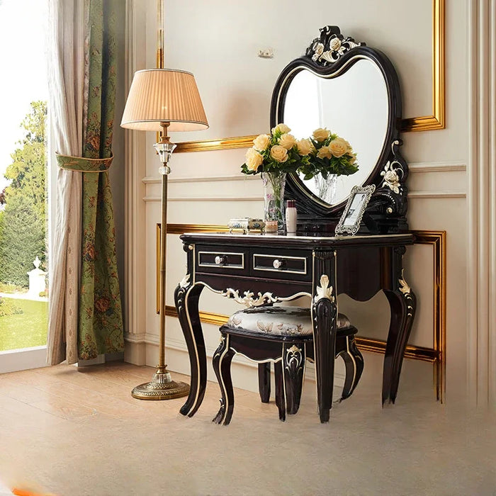 Bedroom furniture, solid wood dressing table, wine red villa makeup table and stool