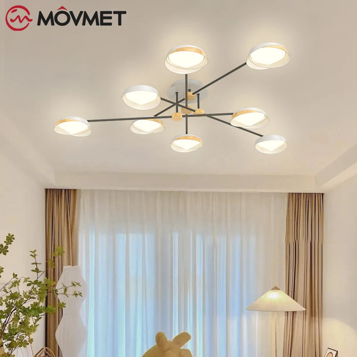 New Arrival Mdoern Creative LED Ceiling Lamp Nordic Metal Remote Acrylic Wood Bedroom Study Living Room Restaurant Chandeliers