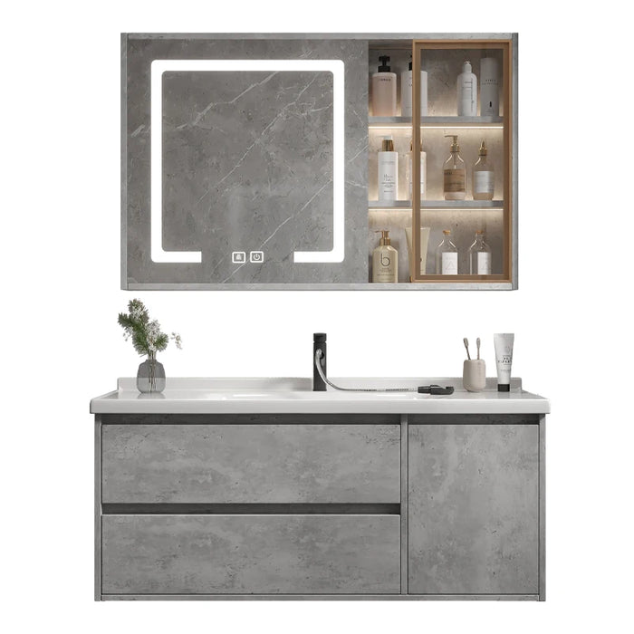 Light Luxury Bathroom Cabinet Combination Cream Style Minimalist Ceramic Integrated Bathroom Sink Gabinete Home Furniture YX50BC