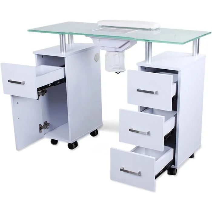 Manicure Table GLASS GLOW WHITE Salon Nail Table Salon Furniture & Equipment