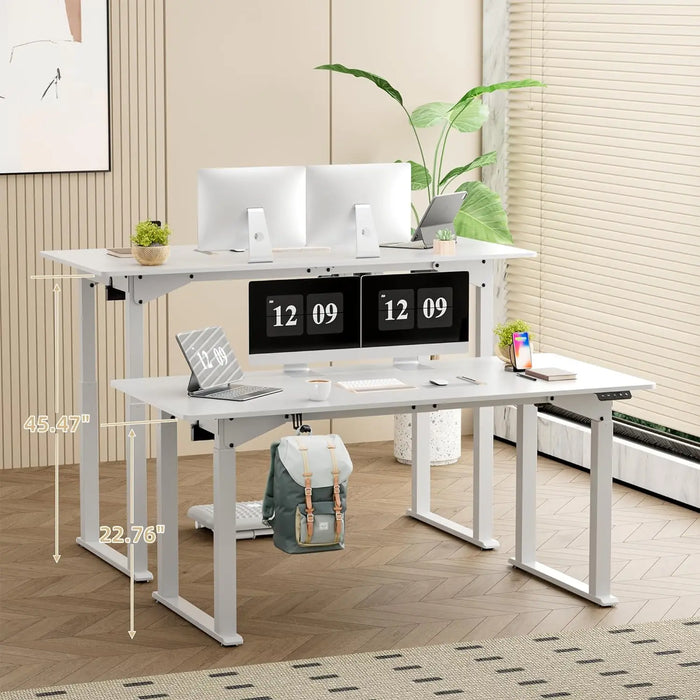 Electric Standing Desk 4 Legs, 63 x 28 Inches Height Adjustable Table with Strong Dual Motor, Computer Workstation