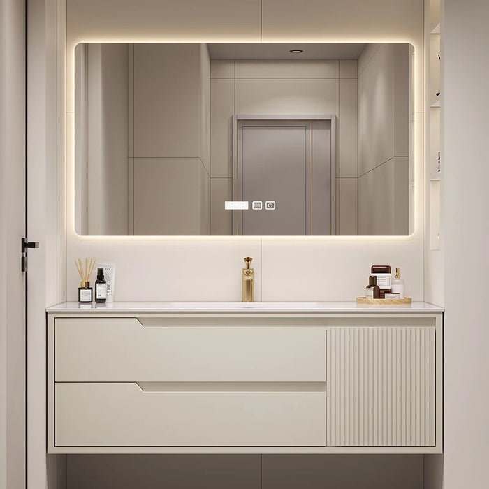 Bathroom Vanity With Furniture Combination Oak Smart Mirror Cabinet Lacquered Slate Seamless Integrated Basin Sink