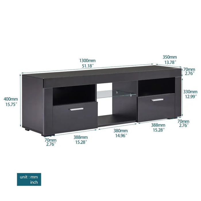 Black Morden TV Stand with LED Lights, High Glossy Front TV Cabinet, Can be Assembled in Lounge Room, Living Room or Bedroom