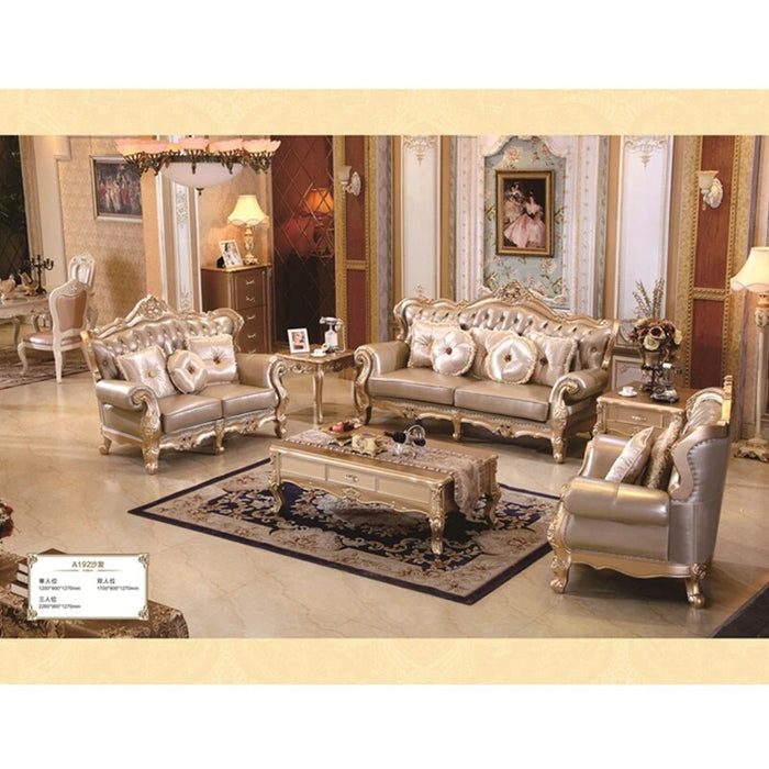 Royal style antique furniture Living room sofas Wood Frame Leather Sofa Sets Hot Sale Classic Sofa