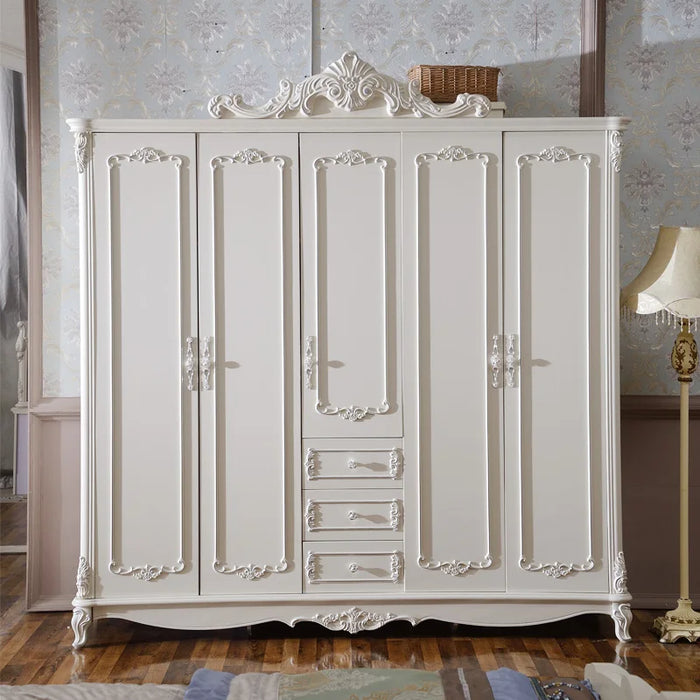 Light Luxury European Size Solid Wood Wardrobe Bedroom Hanging Stack Clothes Storage Closet Practical Home Furniture
