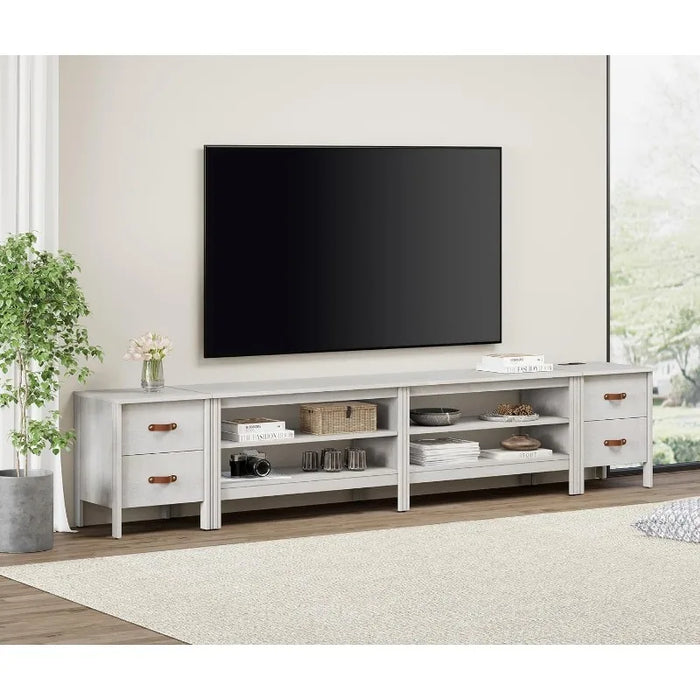 WAMPAT TV Stand for 95 Inch TV with Charging Station, Wood Entertainment Center for 85 90 100 inch TV Console Table