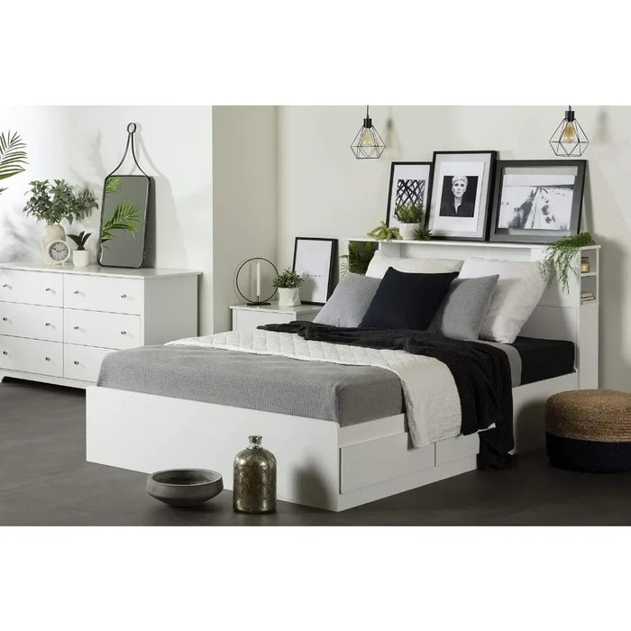 Vito 6-Drawer Double Dresser Pure White Vanity Desk Dressers for Bedroom Furniture Toilet Furniture Makeup Toiletries Fabric