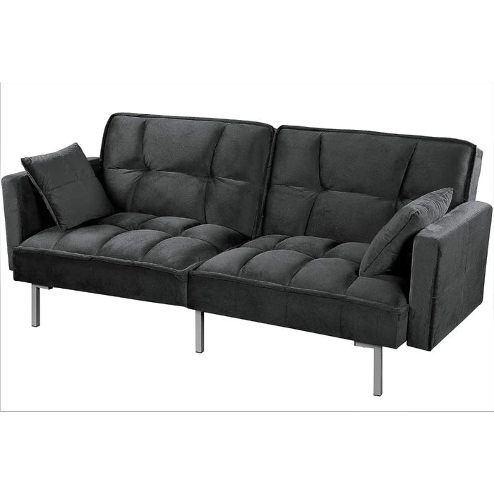 Velvet Pull Out Couch With Mid-Century Style Sofa Bed Ideal for for Guests and Sleepovers Tufted Design and Metal Legs Black