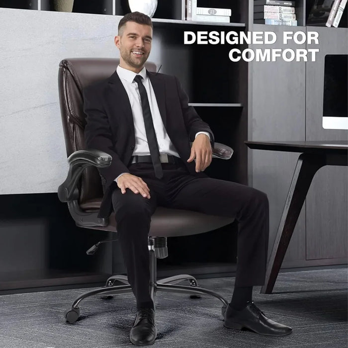 Office Chair,High back ergonomic executive chair,PU leather flip arm computer chair,Rolling chair with wheels