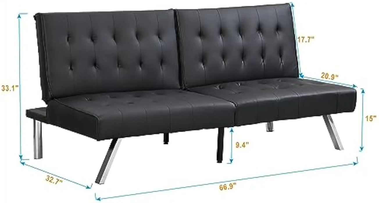 Modern PU Leather, Convertible Couch Bed,Futon Sets Daybed,Folding Sleeper Sofa Love seat for Small Space,Black