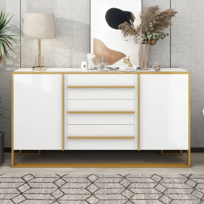 Modern Style 59"L Sideboard with Large Storage Space and Gold Metal Legs for Living Room and Entryway