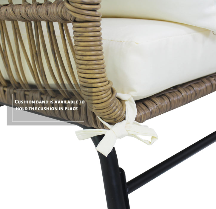 3PCS Outdoor Patio Furniture Set Balcony L Shape Natural Color PE Wicker Sofa Set with Beige Cushion,Round Tempered Glass Table