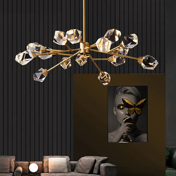 Light luxury Creative Postmodern Full Copper Crystal Chandelier Atmospheric Living Room Dining Room Model Room Chandelier