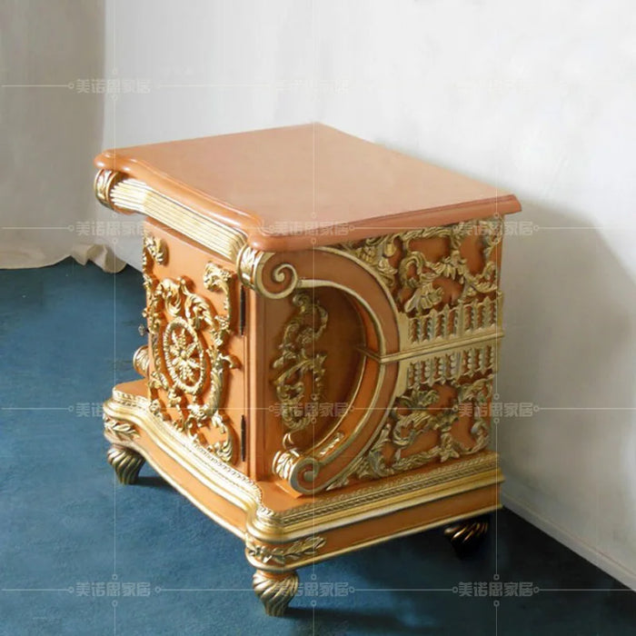 Custom European solid wood carved luxury gold double bed villa bedroom 1.8m princess bed