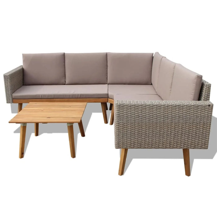 4 Piece Patio Lounge Set with Cushions Poly Rattan Gray B Outdoor Table and Chair Sets Outdoor Furniture Sets