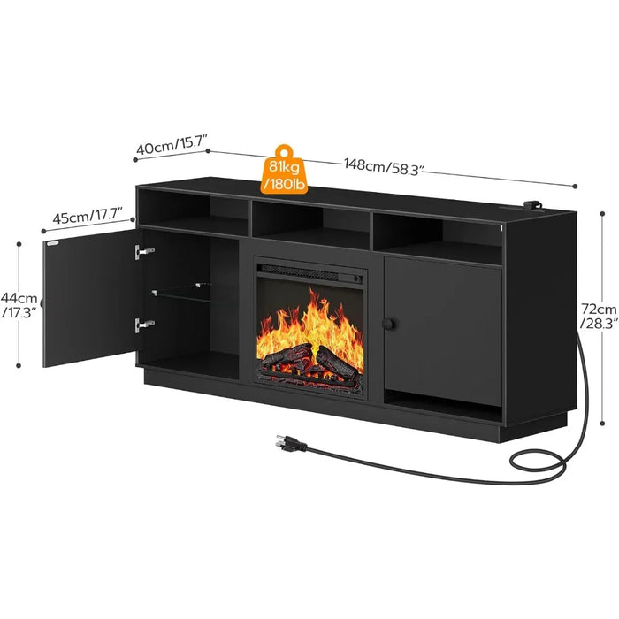 Tv Console 65 Inches With LED Light and Power Socket Cabinet for Tv Stand Living Room Furniture for Modern Television Home Shelf
