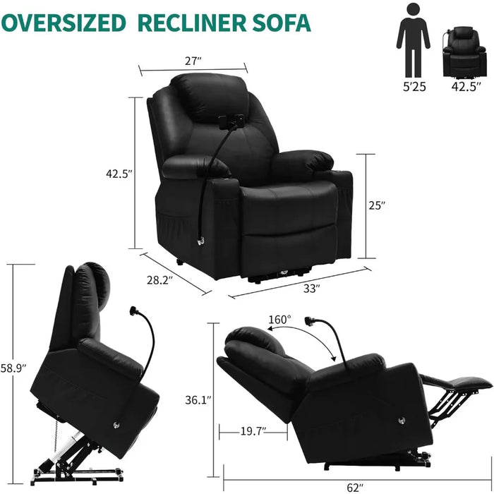 Electric Power Lift Recliner Massage Sofa for Living Room, YITAHOME Recliner Chair with Phone Holder,Black