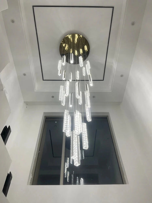 Led Pending Staircase Chandelier Luxury Home Decor Gold / Chrome hanging Light Fixture Long Modern Villa Crystal K9 110v-240v