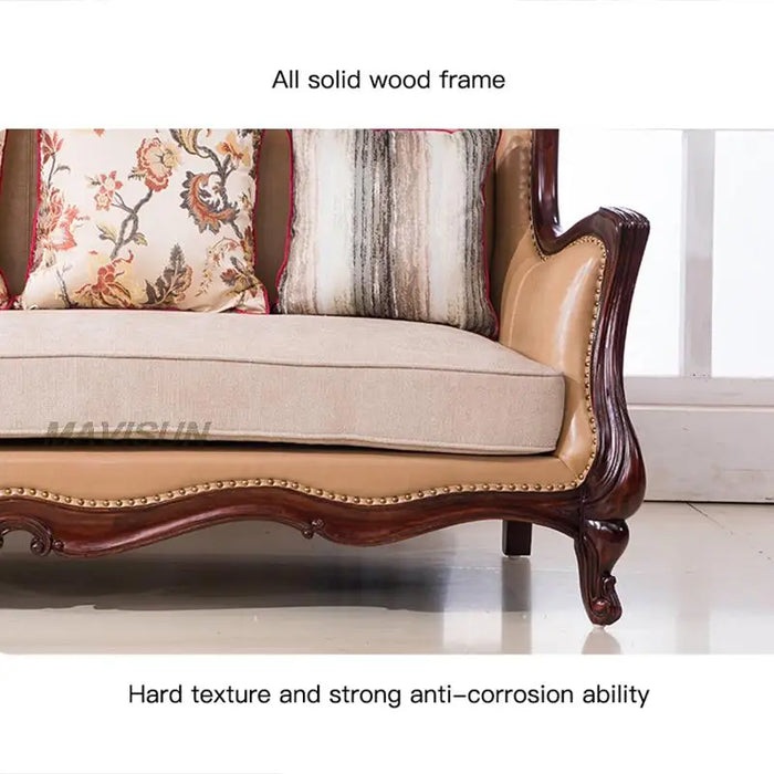 Light Luxury Apartment Solid Wood Sofa Living Room u-Shaped Combination Leather American Fabric Country Modern Minimalist Sofa