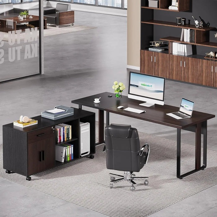 Large Executive Office Desk with Lateral File Cabinet,L Shaped Office Desk with Drawers and Storage,Home Office Furniture Sets