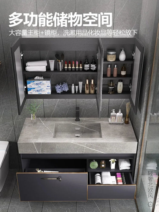 Bathroom Vanity Cabinet With Sink Combination Modern Minimalist Toilet Washbasin Light Luxury Stone Slab One Basin Smart