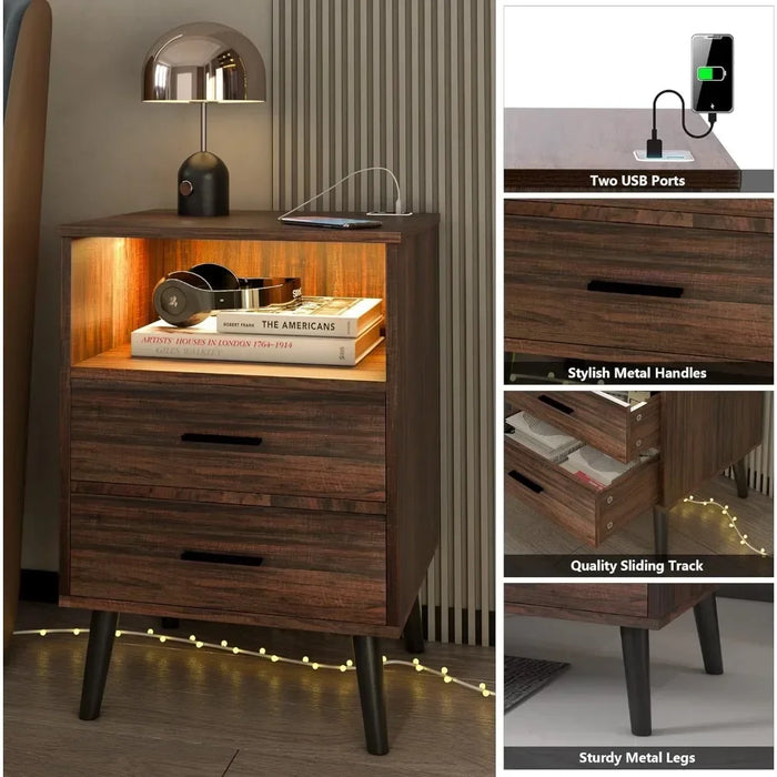 Bedside Tables for the Bedroom Mid-century Modern Bedside Table With Open Shelves and 2 Drawers Furniture