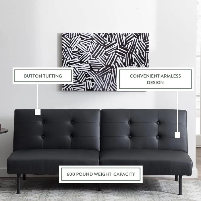 Living room sofa futon sofa, living room furniture - armless sofa bed, black faux leather, black