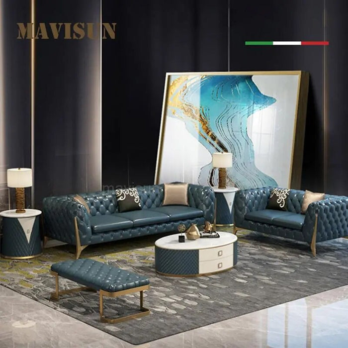 Nordic Living Room Real Genuine Leather Chesterfield Sofas Large Villa Nordic Recliner Sofa Set Household Mueble Salon Furniture