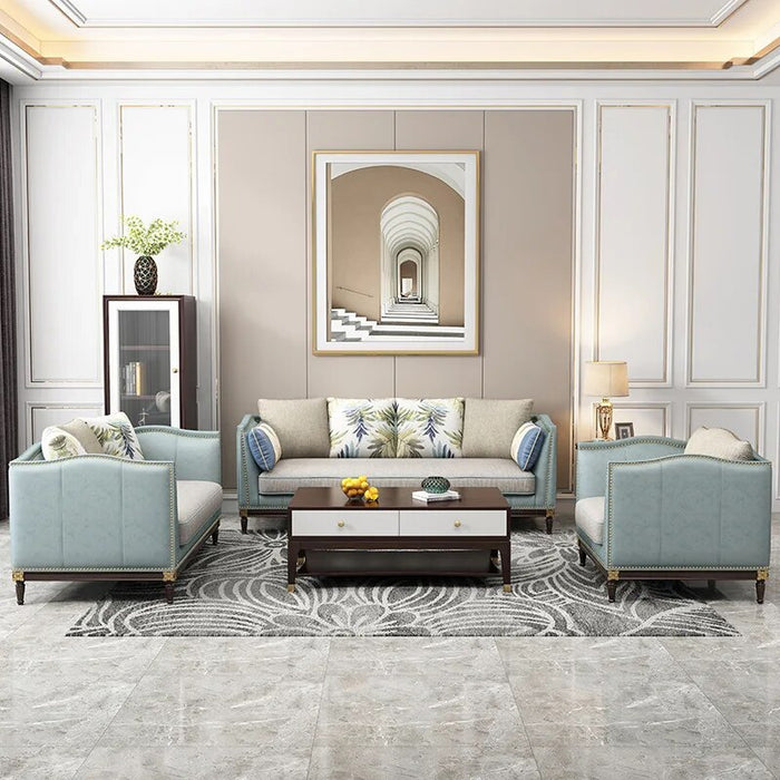 American Light Luxury Sofa Living Room Full Set Of Combination Set Postmodern Small Apartment Head Layer Cowhide Simple Style Fu