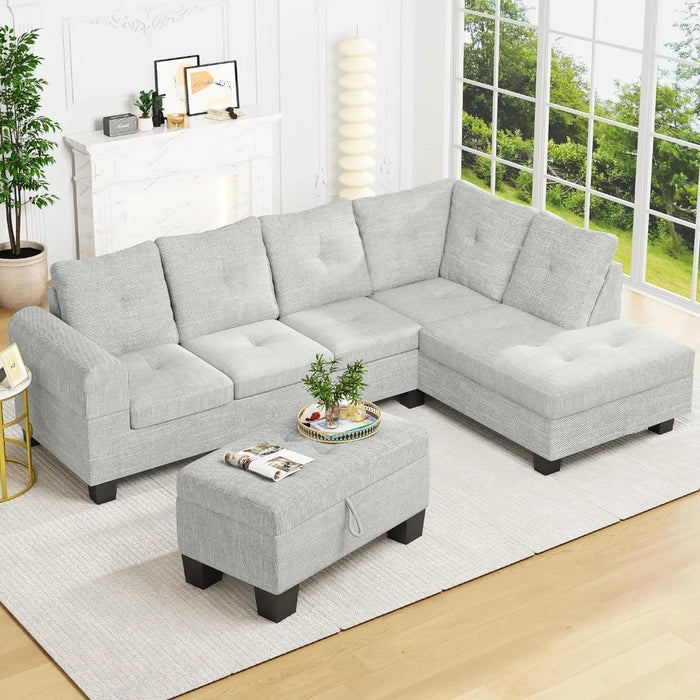 L Shaped Sofa Living Room Sofa Set, Comfortable Corner Sofa,Modular Sofa with Footstool with Storage.