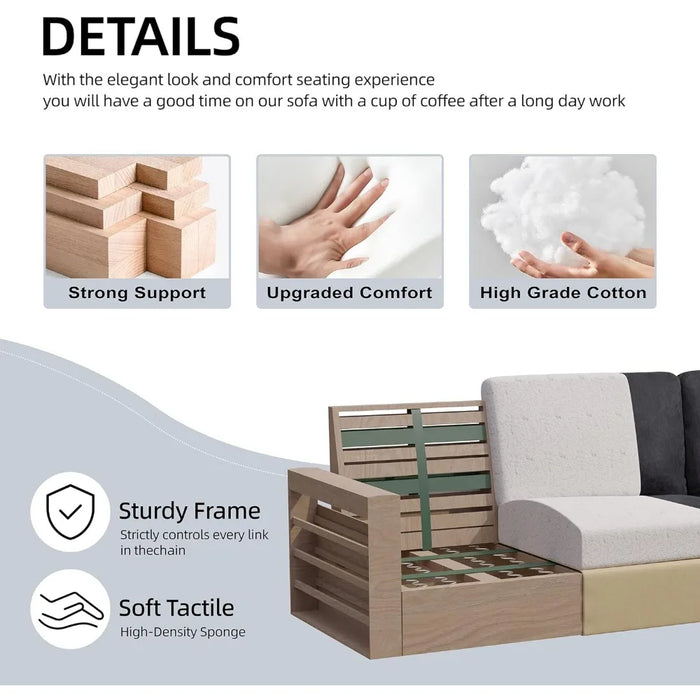 Convertible Sectional Sofa Couch, Modern Linen Fabric L-Shaped Couch 3-Seat Sofa Sectional with Reversible Chaise