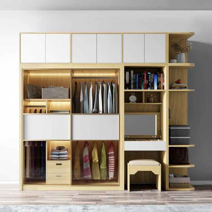 Nordic wardrobe sliding door modern simple household bedroom bright glass door cabinet combination movable door light luxury war