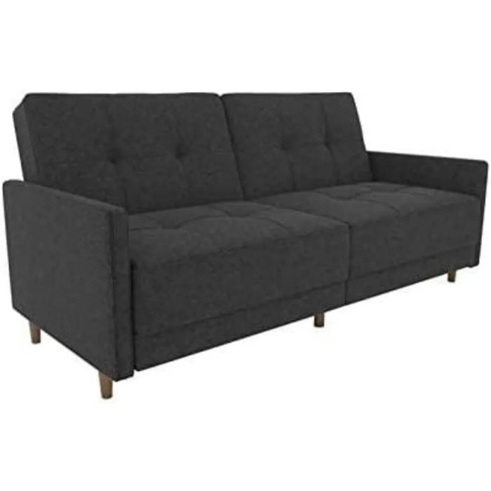 Living Room Sofa Coil Futon Sofa Bed Couch With Mid Century Modern Design - Grey Linen Living Room Sofas for Home Furniture