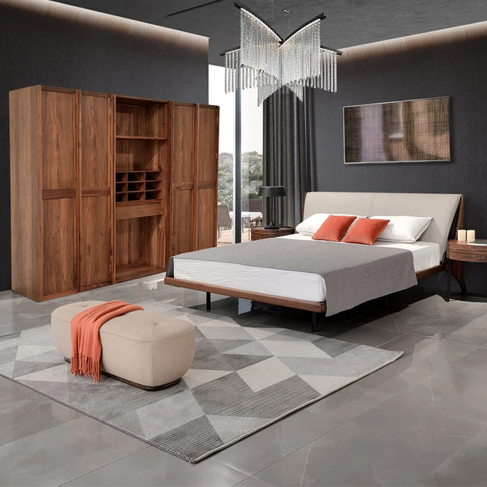 North American black walnut two-door wardrobe Italian minimalist all solid wood large wardrobe home bedroom cabinet adult Nordic