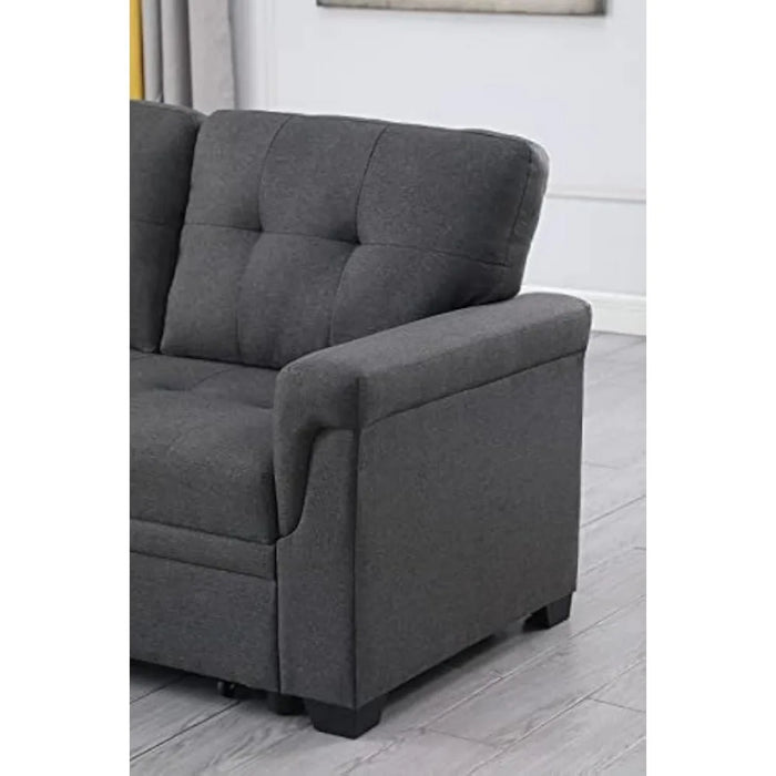 84'' L-Shape Convertible Sleeper Sectional Sofa Living Room Sofas for Home Apartment Dark Gray-1 Bed Furniture