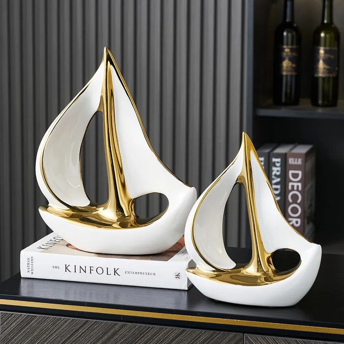 Home Decor Luxury Sailboat Sculpture Post-modern Living Room Ornaments Office Desk Accessories Decorative Boat Figurines Craft