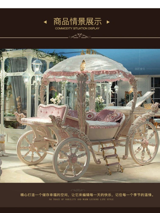 European style solid wood princess bed pink children's bed carriage French cute girl bed customization