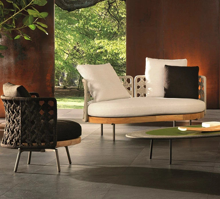 Outdoor sofa, curved single person balcony, solid wood designer, outdoor villa, rattan chair furniture