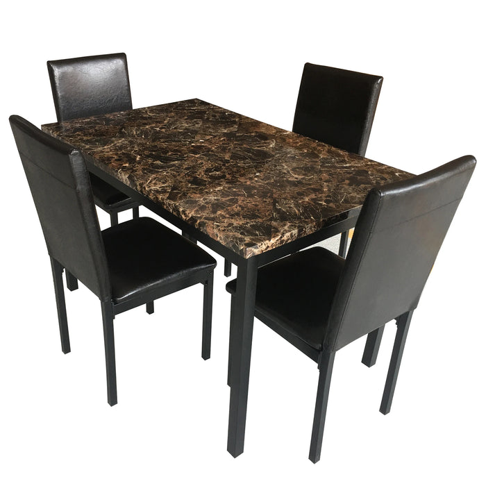LEAVAN 5 Piece Metal Dinette Set with Faux Marble Top - Black,dinning set,table&4 chairs